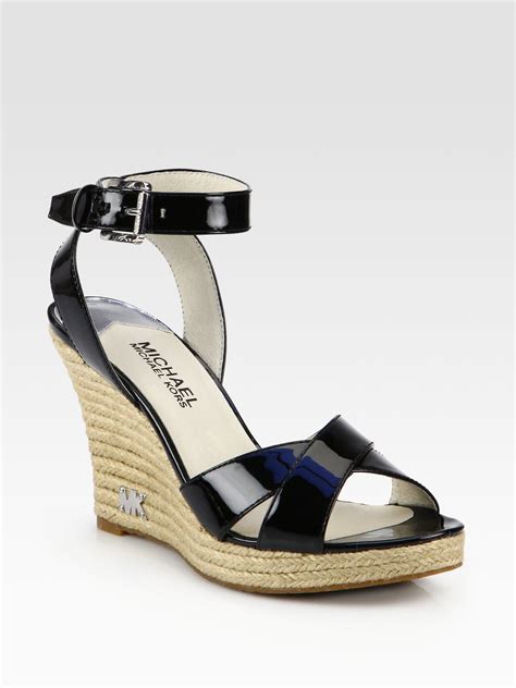 michael kors black patent leather wedges|Michael Kors wedge sandals.